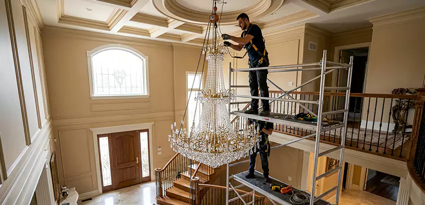 Two-Story Foyer Chandelier Installation in Stoneham
